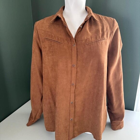 Softgrey by La Redoute Faux Suede Western Shirt – Brown Snap Button Top - Picture 2 of 8